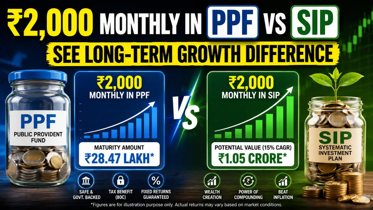 ₹2,000 Monthly in PPF vs SIP, See Long-Term Growth Difference
