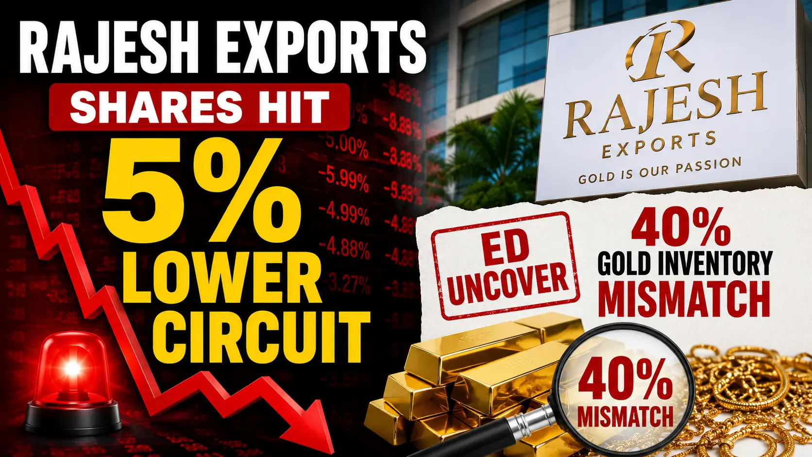 Rajesh Exports shares hit 5% lower circuit after ED Uncover 40% Gold Inventory Mismatch